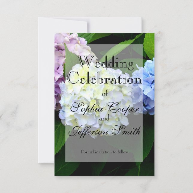 Elegant hydrangea blommigt bröllop spara datumet (Framsida)