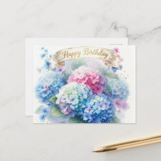 Elegant Hydrangea Blooms Happy Birthday Postcard Vykort