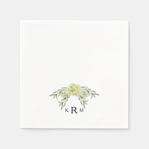 Elegant Hydrangea Foliage Monogram Cocktail Pappersservett