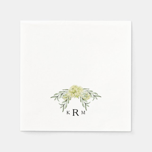Elegant Hydrangea Foliage Monogram Cocktail Pappersservett (Framsidan)