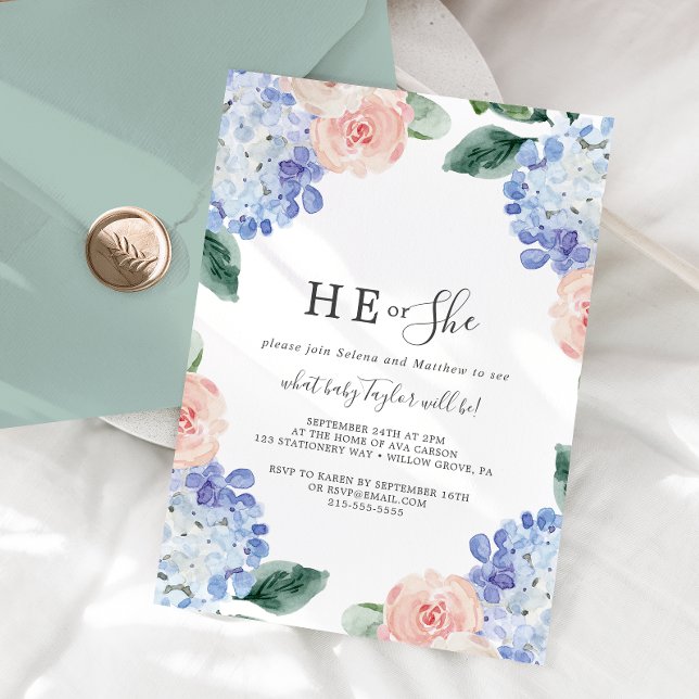 Elegant Hydrangea Han eller hon Gender Reveal Part Inbjudningar (Skapare uppladdad)