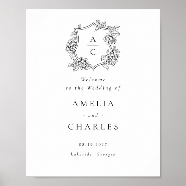 Elegant Hydrangea-kam Wedding Välkomstskylt Poster (Framsidan)