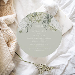 Elegant Hydrangea Light Sage Round Möhippa Inbjudningar