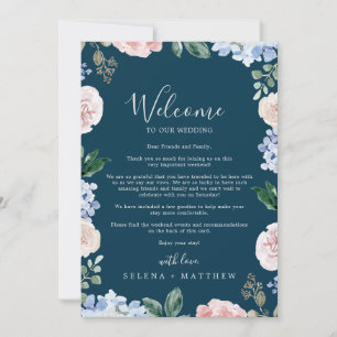 Elegant Hydrangea Navy Welcome Brev & Itinerary