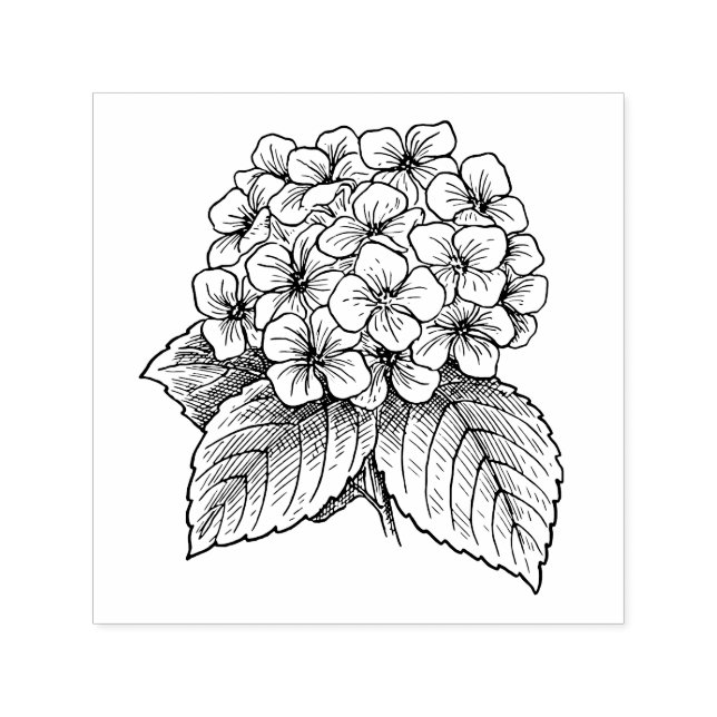 Elegant Hydrangea och blad Blomsterbukett Självfärgande Stämpel (Design)