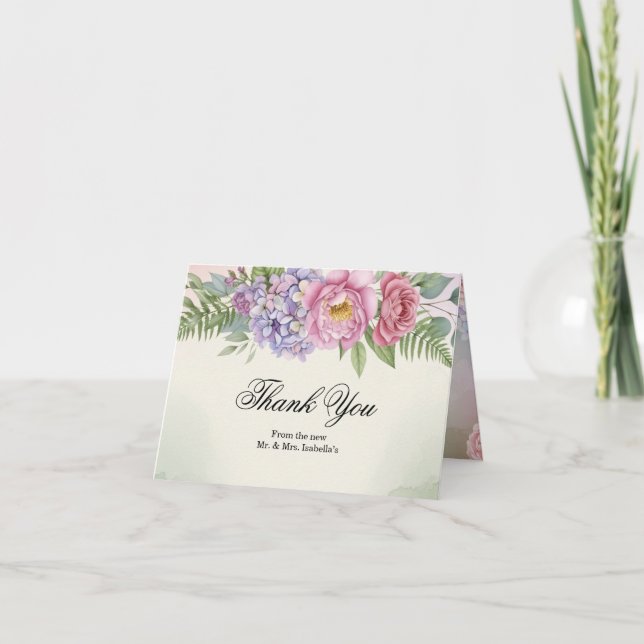 Elegant Hydrangea-Peon Bröllop Tacksamhets Kort Vi (Framsida)
