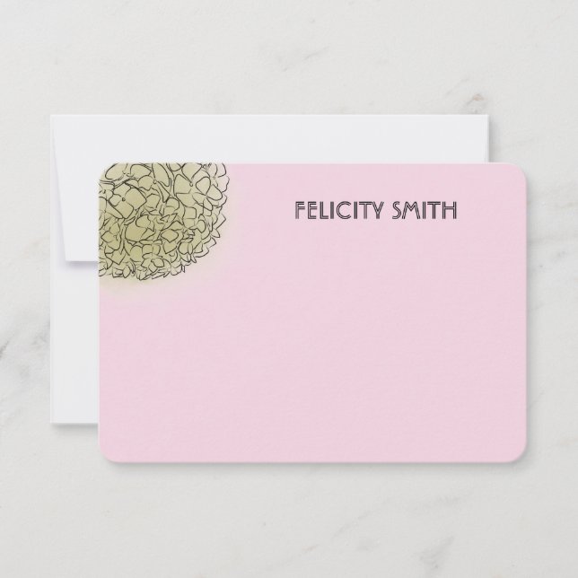 Elegant Hydrangea Personlig Stationery Rosa Anteckningskort (Framsida)