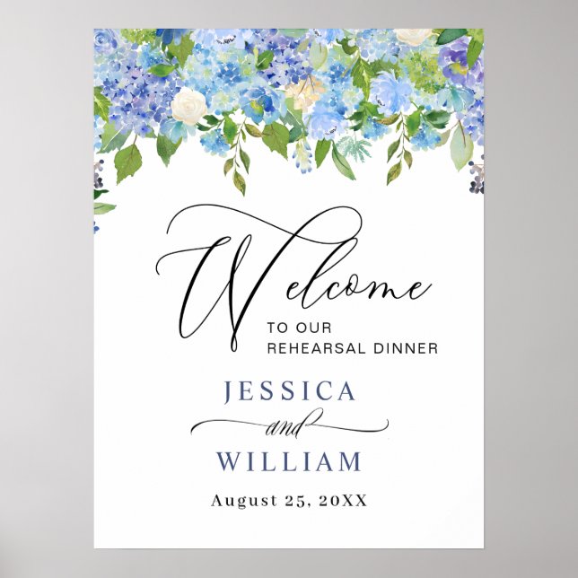 Elegant Hydrangea REHEARSAL DINNER Välkomsttecken Poster (Framsidan)