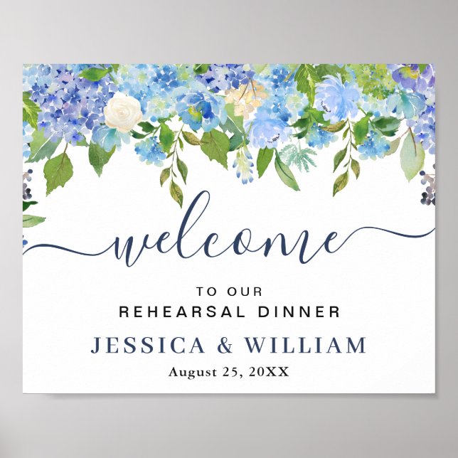 Elegant Hydrangea REHEARSAL DINNER Välkomsttecken Poster (Framsidan)