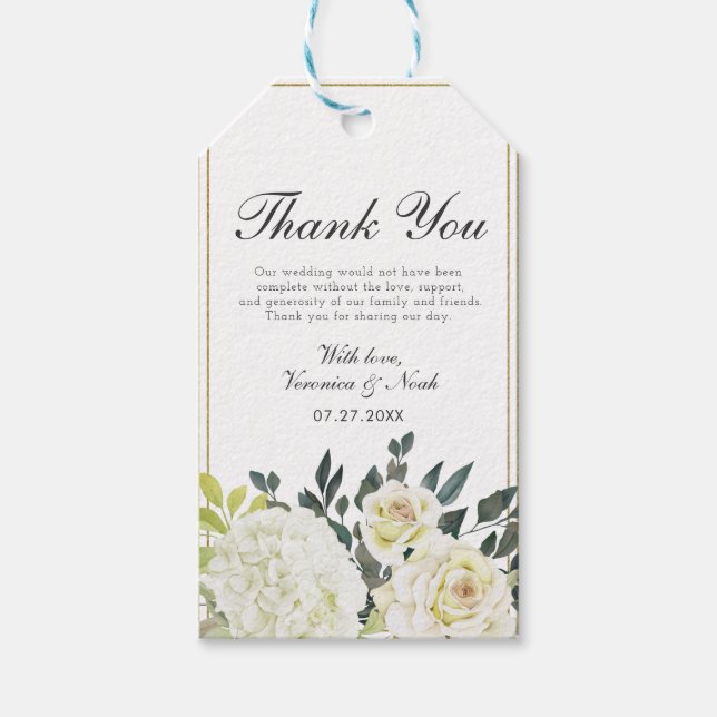 Elegant Hydrangea Vit ros Bröllop Blommigt Ram Presentetikett (Framsidan)