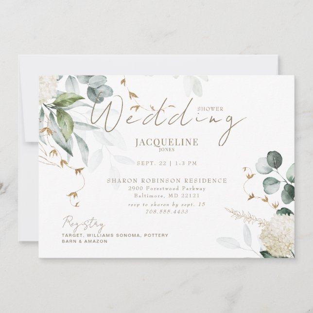 Elegant Hydrangea Vit Vågrät Möhippa Inbjudningar (Framsida)