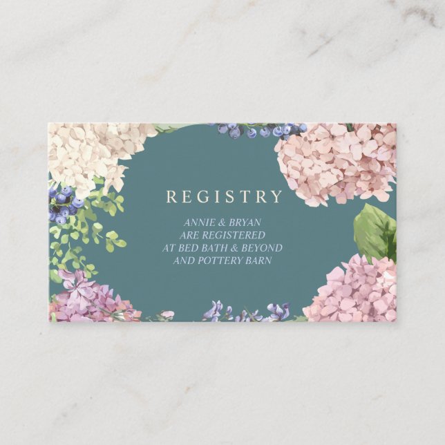 Elegant Hydrangeas Bröllop-registreringskort Tilläggskort (Framsida)
