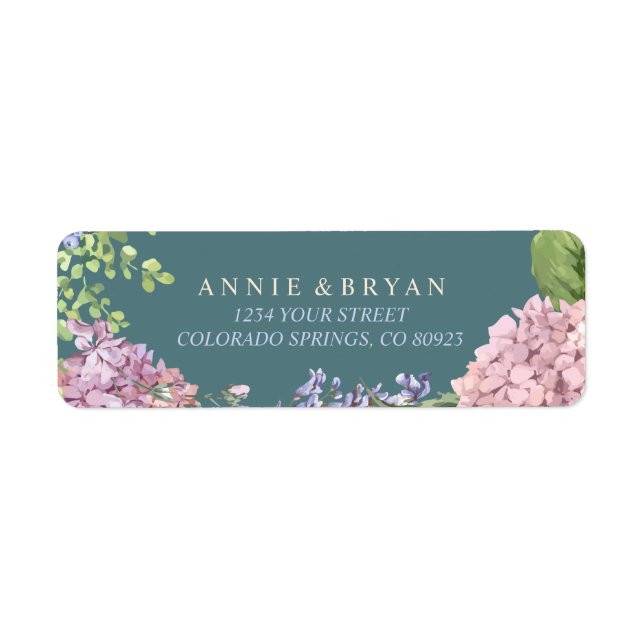 Elegant Hydrangeas Returadress Etikett (Framsidan)