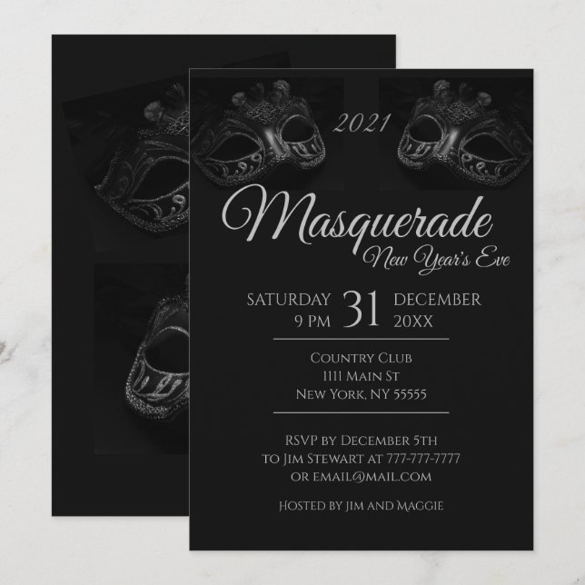 Elegant i Black Masqueraad Party Inbjudningar (Fram/baksida)