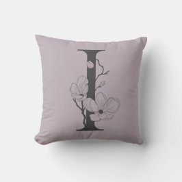 Elegant I Boho Blommigt Monogram Initial Lilac Grå Kudde