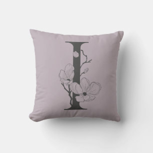 Elegant I Boho Blommigt Monogram Initial Lilac Grå Kudde
