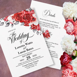 Elegant i Bröllop vid Blommigten Röd ros Inbjudningar