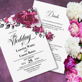 Elegant i Bröllop vid Blommigten Rosa ros Inbjudningar
