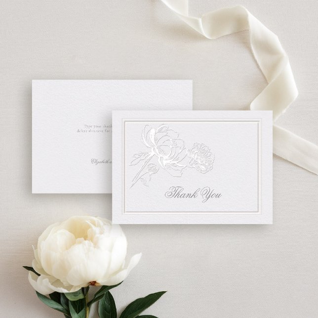 Elegant i Elfenbenskusten Ett par anmärkningar Brö Tack Kort (peony wedding thank you formal modern classic traditional calligraphy double frame faux embossed)