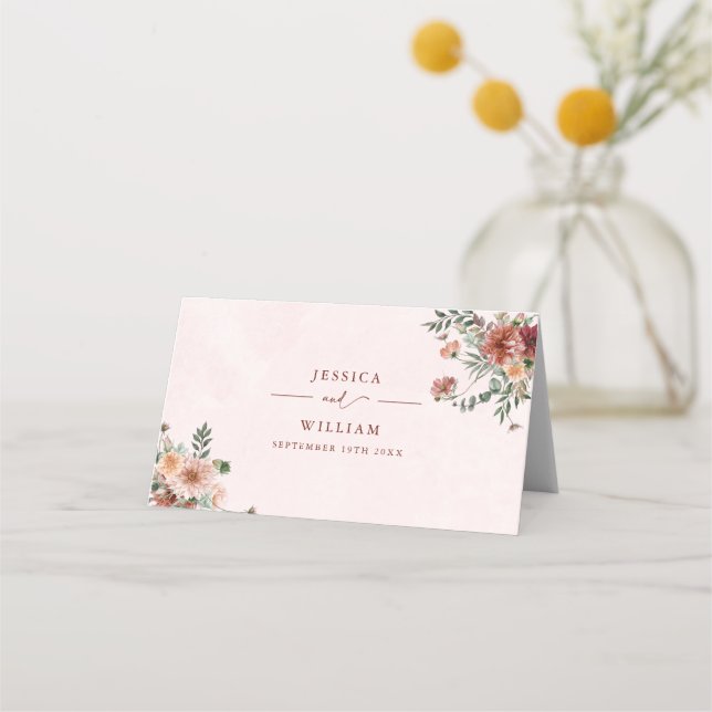 Elegant i Hösten Rosa Tones Bröllop Placeringskort (Baksida)