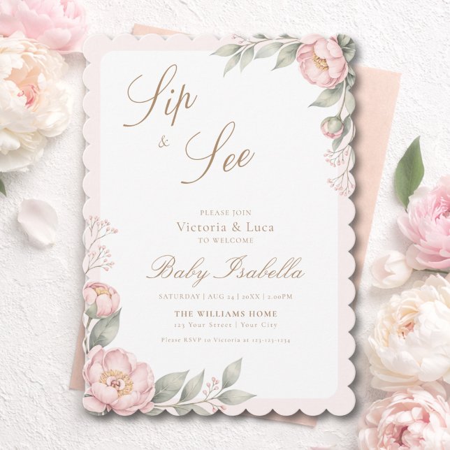 Elegant I Knopp Flickig Annonsering Sip & Se  Inbjudningar (Skapare uppladdad)