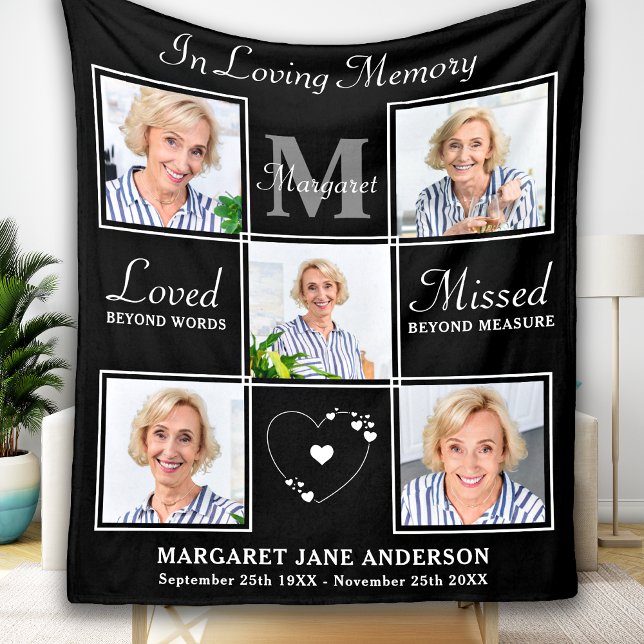 Elegant i Loving Memory 5 Photo Collage Memorial Fleecefilt (Skapare uppladdad)