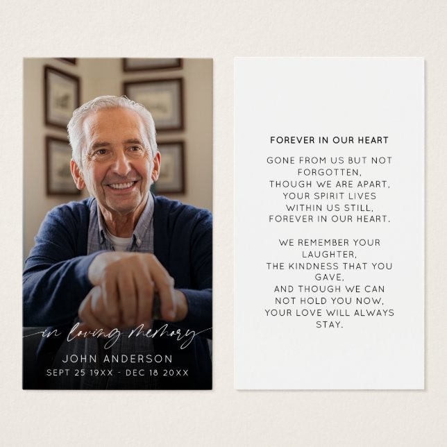 Elegant i Loving Memory Script Photo Funeral Visitkort (Framsida & baksida)