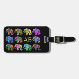 Elegant i monogram färgade prydnadselefanter bagagebricka