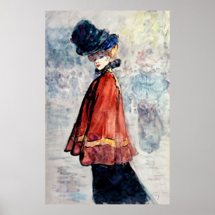 Elegant i rött liggande målning av Henry Somm Poster