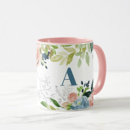 Elegant i vattenfärgsklass med monogrammerad  i bl mugg
