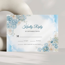 Elegant Ice Blue Ivory Ro Flowers Bröllop OSA Kort