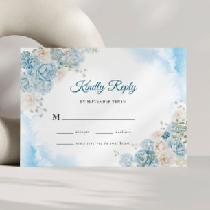 Elegant Ice Blue Ivory Ro Flowers Bröllop OSA Kort