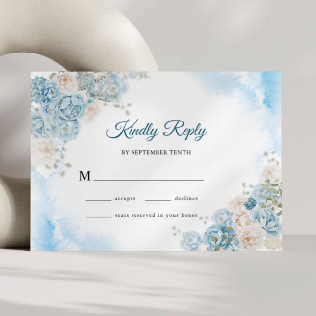 Elegant Ice Blue Ivory Ro Flowers Bröllop OSA Kort (Skapare uppladdad)