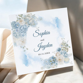 Elegant Ice Blue Ivory Ro Flowers Bröllop Pappersservett