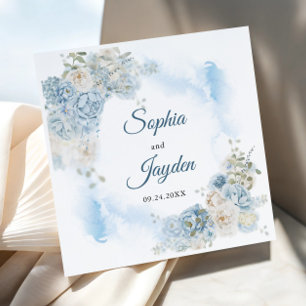 Elegant Ice Blue Ivory Ro Flowers Bröllop Pappersservett