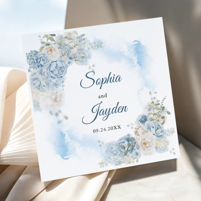 Elegant Ice Blue Ivory Ro Flowers Bröllop Pappersservett (Skapare uppladdad)