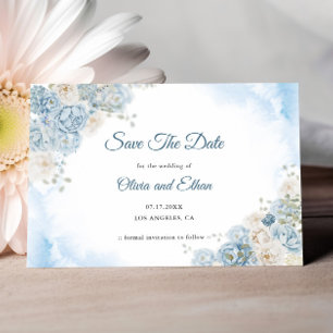 Elegant Ice Blue Ivory Ro Flowers Bröllop Spara Datumet
