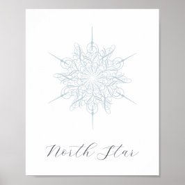 Elegant Ice Blue Snowflake North Star Poster