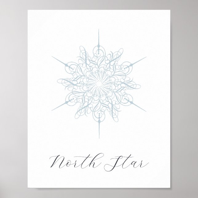 Elegant Ice Blue Snowflake North Star Poster (Framsidan)