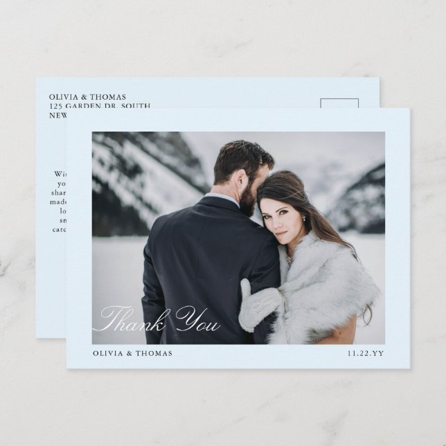 Elegant Ice Blue Winter Wedding Photo Tack Vykort (Fram/baksida)