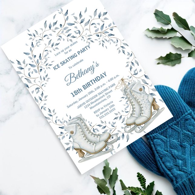 Elegant Ice Skal Födelsedagsfest Inbjudningar (Elegant and classy ice skating party invitation.)