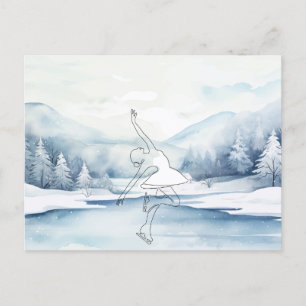 Elegant Ice Skater i Winter Wonderland Vykort