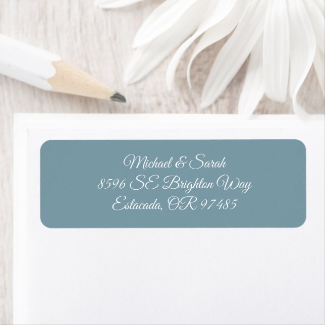 Elegant Icy Slate Blue Wedding Return Address Returadress Etikett (Insitu)