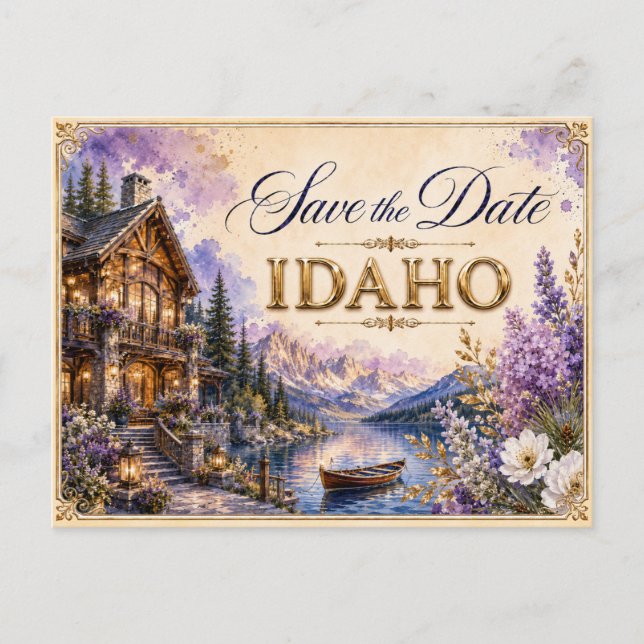 Elegant Idaho Spara datum Bröllopsinbjudan Vykort (Framsida)