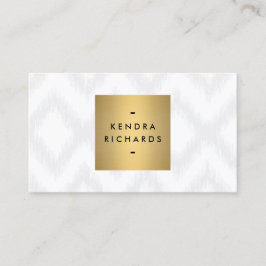 Elegant Ikat Mönster med Guld Namn Logotyp Visitkort