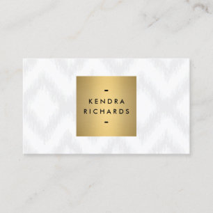 Elegant Ikat Mönster med Guld Namn Logotyp Visitkort