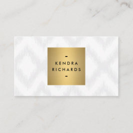 Elegant Ikat Mönster med Guld Namn Logotyp Visitkort