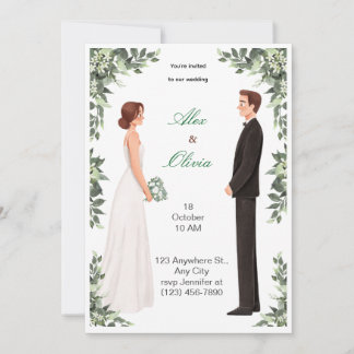 Elegant Illustrated Wedding Invitation Inbjudningar