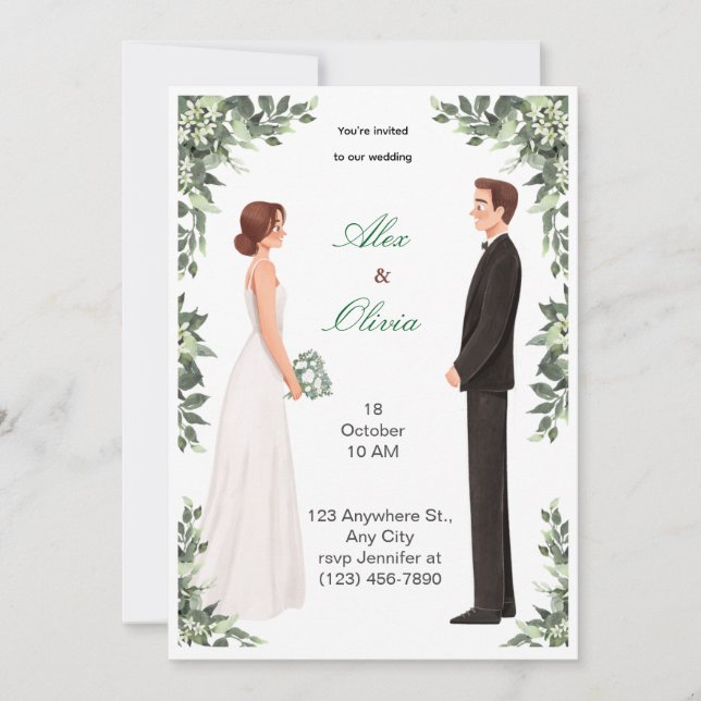 Elegant Illustrated Wedding Invitation Inbjudningar (Framsida)
