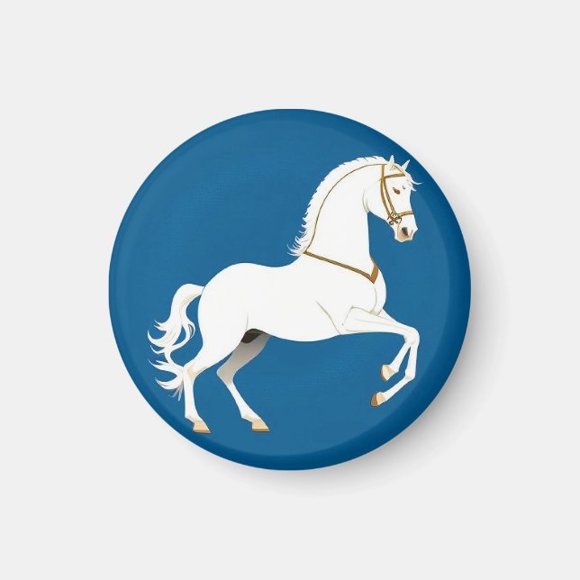 Elegant illustration av vit hingst på magnet (Framsidan)